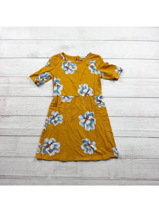 Old Navy Other - Old Navy Girls Floral Mustard Yellow Dress Blue Flowers Small 6-7